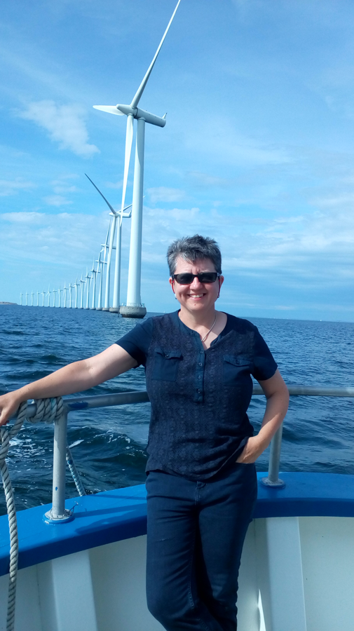 Professor Sara C. Pryor sailing to the Middelgrunden offshore wind farm in Denmark. Photo courtesy Sara C. Pryor.