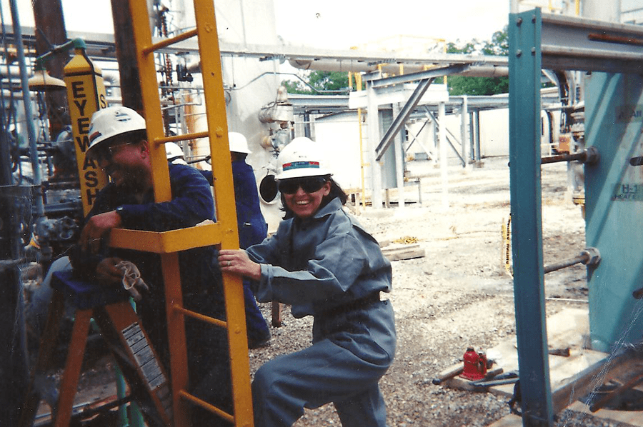 Aleida Rios early in her career as a site engineer at the Baton Rouge, Louisiana, Port Hudson Gas Plant (1997).
