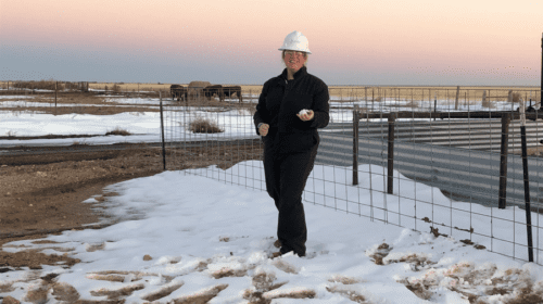 Visiting a new well site, as asset manager for Jones Energy’s Anadarko Basin assets – and seeing snow for the first time in years – in Perryton, Texas, in 2018. Photos courtesy of Tracy Lenz.