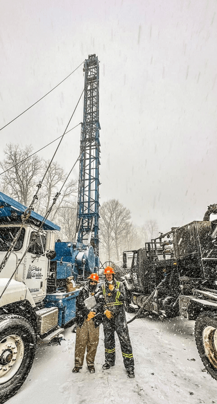 Amanda Veazey (left) at a well plugging in northwestern Pennsylvania.