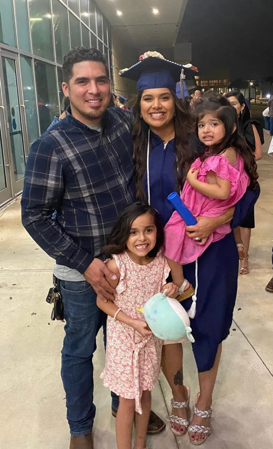 Husband, Jose Gutierrez, and their two daughters, Aiyana and Mila, celebrating Alexis’ graduation night (Spring 2022).