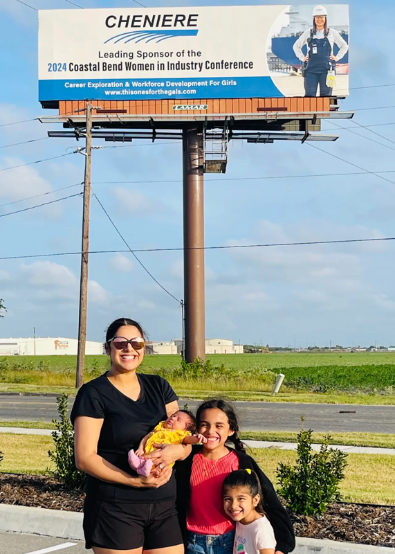 Humbled at the opportunity to be the “face” that represented Cheniere as the leading sponsor for the 2024 Coastal Bend WII Conference, Gutierrez makes memories with daughters Aiyana, Mila and Emriella. Photos courtesy of Alexis Gutierrez.